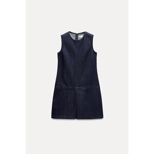 ZARA NWT Sz S Denim Mini Sleeveless Front Slit Hem Round Neckline Hidden Zip Drs